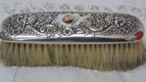 Beautiful Antique Silverbacked Clothes Brush/ Hair Brush Enamel Decoration. Details in Description