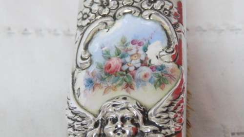 Beautiful Antique Silverbacked Clothes Brush/ Hair Brush Enamel Decoration. Details in Description