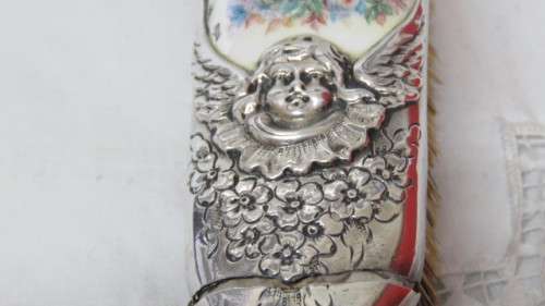 Beautiful Antique Silverbacked Clothes Brush/ Hair Brush Enamel Decoration. Details in Description