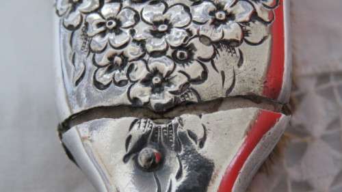 Beautiful Antique Silverbacked Clothes Brush/ Hair Brush Enamel Decoration. Details in Description