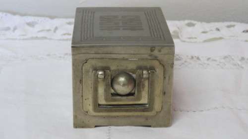 Stunning Antique Korean Metal Jewellery Box With Side Handle and Sliding Lid 10,5 x 7,5 cm