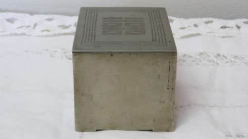 Stunning Antique Korean Metal Jewellery Box With Side Handle and Sliding Lid 10,5 x 7,5 cm