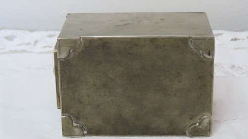 Stunning Antique Korean Metal Jewellery Box With Side Handle and Sliding Lid 10,5 x 7,5 cm