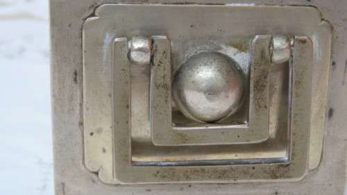 Stunning Antique Korean Metal Jewellery Box With Side Handle and Sliding Lid 10,5 x 7,5 cm