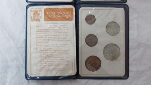 Two Britains 1968/1971 First Decimal Coins By Royal Mint Five Coins Sets in Original Blue Covers