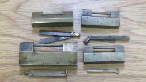 Four Vintage Brass Chinese Locks With Keys. SOLD AS IS.