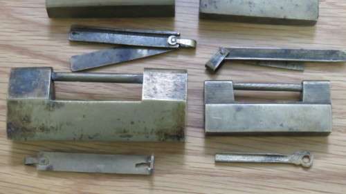Four Vintage Brass Chinese Locks With Keys. SOLD AS IS.