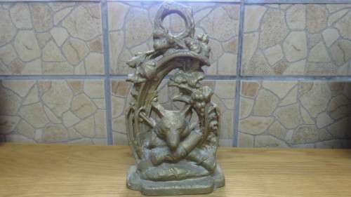 Superb Antique Heavy Cast Brass Fox Hunt Doorstop COURIER ONLY H: 30 cm