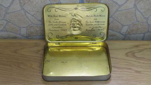 Rare Vintage WWII Chocolate Gift Tin Issued to South African Troops by Jan Smuts 17,5 x 11,5 cm
