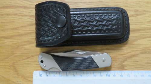 Superb Kershaw Black Gulch #3120 Officer Ranch Pocket Knife With Leather Pouch L: 10,5 cm