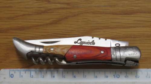 Superb Vintage `Laguiole` 440 Folding Knife With Corkscrew Two Tone Wood Handle L: 22 cm