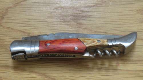 Superb Vintage `Laguiole` 440 Folding Knife With Corkscrew Two Tone Wood Handle L: 22 cm