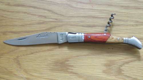 Superb Vintage `Laguiole` 440 Folding Knife With Corkscrew Two Tone Wood Handle L: 22 cm
