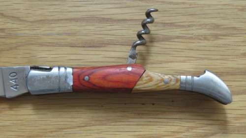 Superb Vintage `Laguiole` 440 Folding Knife With Corkscrew Two Tone Wood Handle L: 22 cm