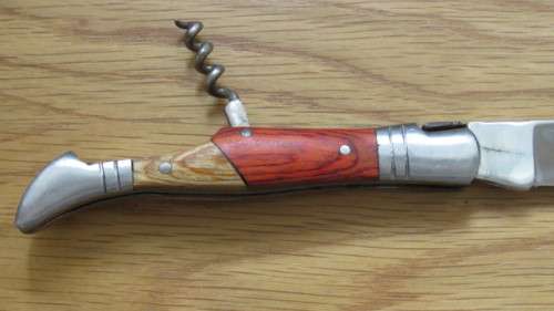 Superb Vintage `Laguiole` 440 Folding Knife With Corkscrew Two Tone Wood Handle L: 22 cm