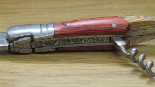 Superb Vintage `Laguiole` 440 Folding Knife With Corkscrew Two Tone Wood Handle L: 22 cm