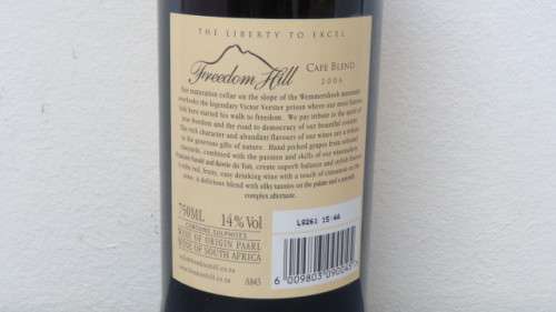 Sealed 750ml Bottle of Freedom Hill Cape Blend 2006 - Cabernet Sauvignon, Pinotage, Shiraz