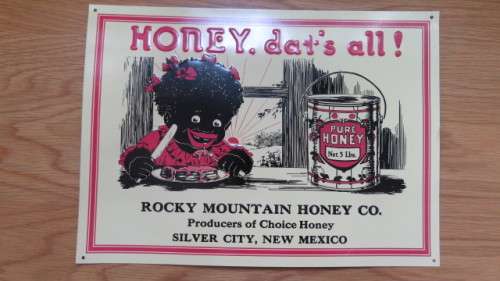 Fantastic Vintage `Honey, Dat`s All!` Rocky Mountain Honey Co. Tin Metal Sign 36,5 x 27 cm