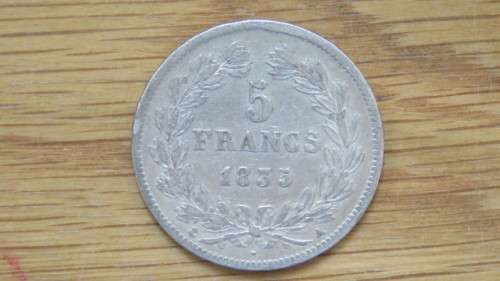 France Silver (.900) 1835 Five Francs Coin 24.8 g