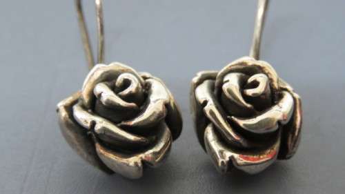 Beautiful Vintage Sterling Silver Rose Threader Earrings 14 x 27 mm 3.5 g