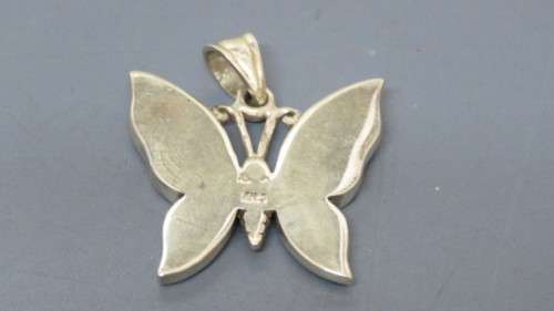 Vintage Sterling Silver Colour Mother of Pearl Butterfly Pendant and Round Stud Earrings 7.6 g
