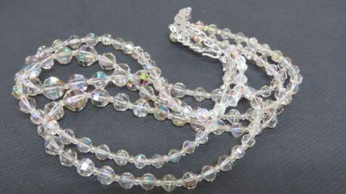 Beautiful Vintage Triple String Cut Glass Beaded Necklace With Extender Chain L: 23 cm