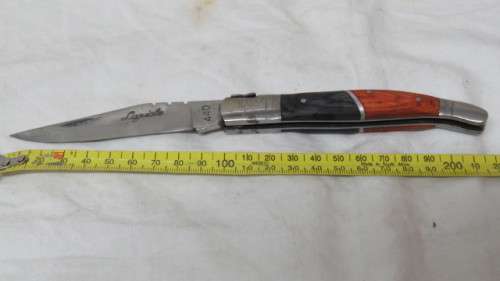 Stunning Vintage `Laguiole` Folding Knife With Two Tone Wood Handle L: 21,5 cm