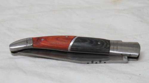 Stunning Vintage `Laguiole` Folding Knife With Two Tone Wood Handle L: 21,5 cm