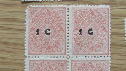 Twenty Mint Travancore (India) `Conch Shell` Stamps Details in Description SOLD AS IS