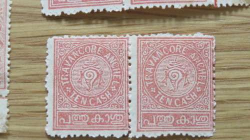 Twenty Mint Travancore (India) `Conch Shell` Stamps Details in Description SOLD AS IS