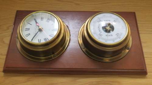 Vintage Foster Callear Clock/Barometer Set in Maritime Cases on Solid Mahogany SOLD AS IS