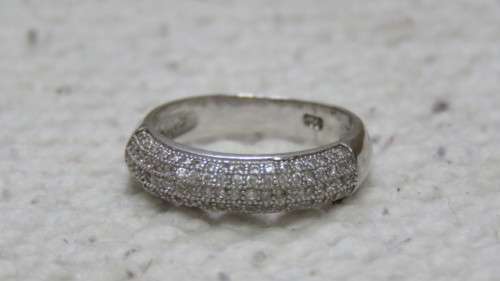 Sparkling Sterling Silver Pave Ring Size N 3.3 g