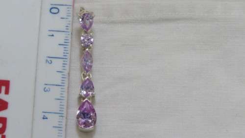 Stunning Sterling Silver Pendant Four Teardrop Lilac Coloured Stones 44 mm 4.4 g