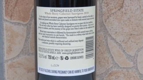 Sealed 750ml Bottle of Springfield Estate 2018 Whole Berry Cabernet Sauvignon