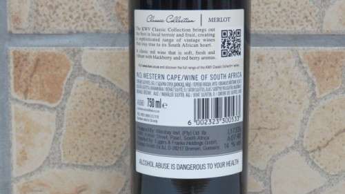 Sealed 750ml Bottle of KWV Classic Collection 2017 Merlot