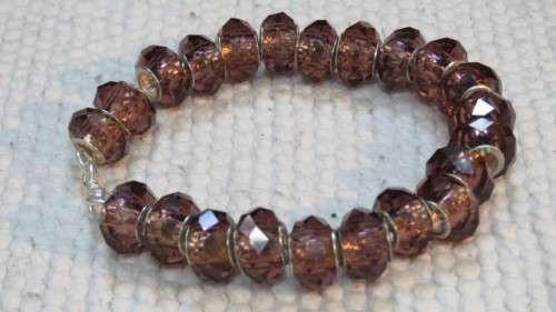 Gorgeous Baltic Amber/ Silver Faceted Pandora Style Chestnut Colour Troll Beads Bracelet L: 22,5 cm