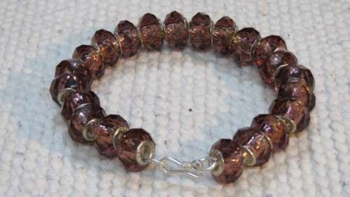 Gorgeous Baltic Amber/ Silver Faceted Pandora Style Chestnut Colour Troll Beads Bracelet L: 22,5 cm