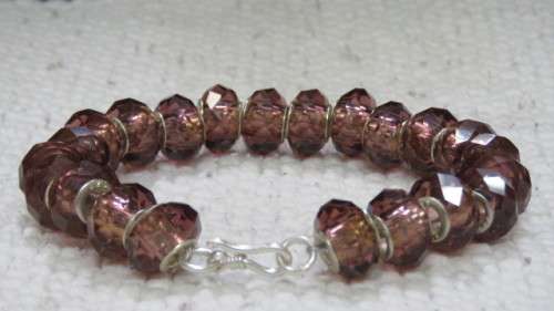 Gorgeous Baltic Amber/ Silver Faceted Pandora Style Chestnut Colour Troll Beads Bracelet L: 22,5 cm