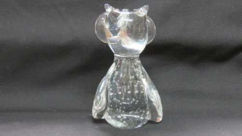 Lovely Vintage Clear Glass Owl Paperweight Control Bubbles Large Eyes H: 11 cm