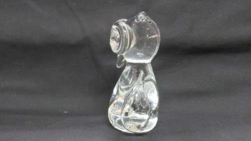 Lovely Vintage Clear Glass Owl Paperweight Control Bubbles Large Eyes H: 11 cm