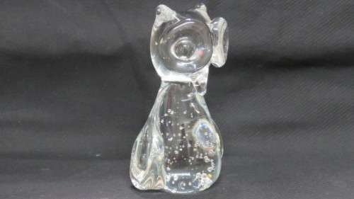 Lovely Vintage Clear Glass Owl Paperweight Control Bubbles Large Eyes H: 11 cm