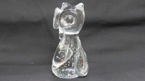 Lovely Vintage Clear Glass Owl Paperweight Control Bubbles Large Eyes H: 11 cm