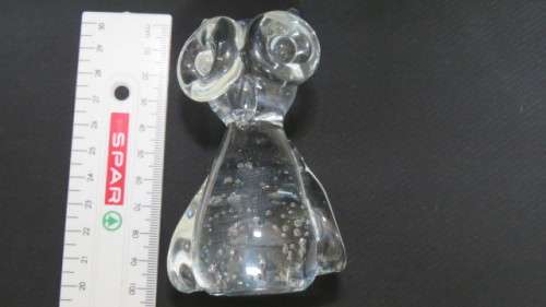 Lovely Vintage Clear Glass Owl Paperweight Control Bubbles Large Eyes H: 11 cm