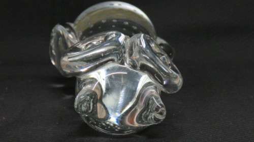 Lovely Vintage Clear Glass Owl Paperweight Control Bubbles Large Eyes H: 11 cm