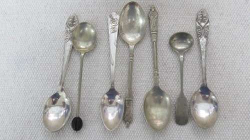 Collection of Thirty Three Silver Plated Teaspoons, Forks, Serving Spoons Details in Description