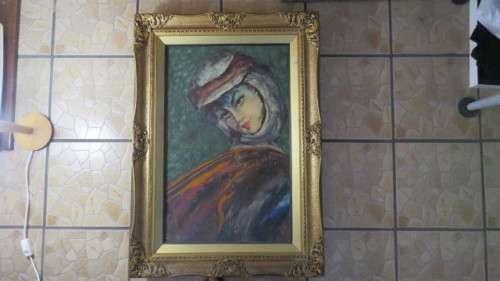 Stunning Framed Antique Oil on Canvas Woman With Turban Portrait Unsigned 64 x 88,5 cm