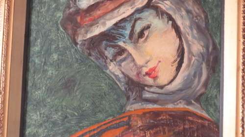 Stunning Framed Antique Oil on Canvas Woman With Turban Portrait Unsigned 64 x 88,5 cm