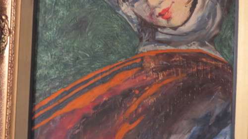 Stunning Framed Antique Oil on Canvas Woman With Turban Portrait Unsigned 64 x 88,5 cm