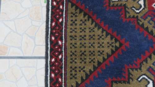 Exquisite Hand Knotted Balouch Rug Geometric Pattern With Tasseled Borders 150 x 100 cm