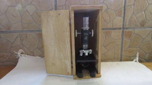 Vintage SNS Mini Microscope 50X 100X 200X 300X in Wooden Box Made in Japan 19 x 6,5 cm SOLD AS IS